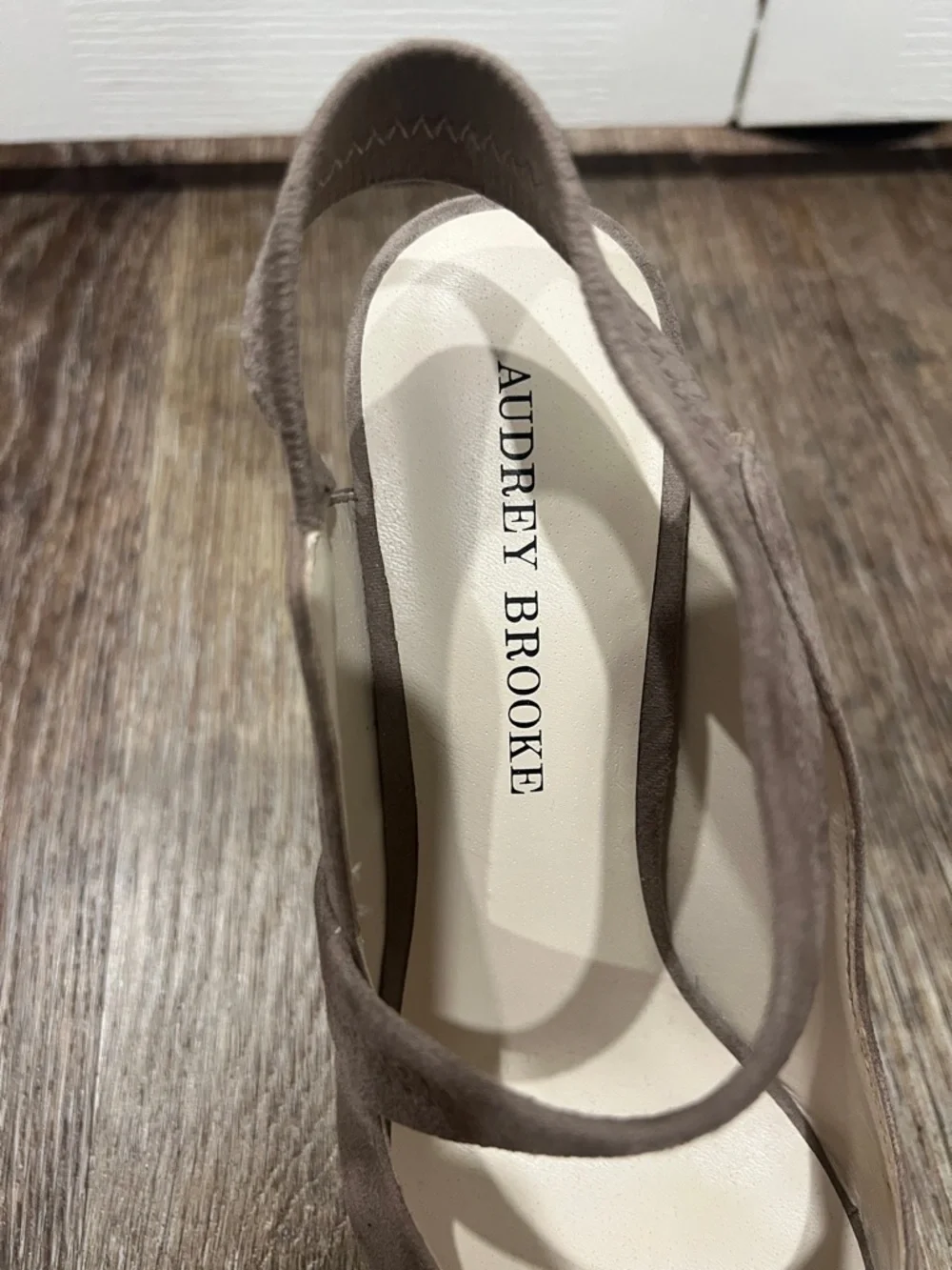 Audrey Brooke Taupe Suede Cork Wedge Slingback Sandals